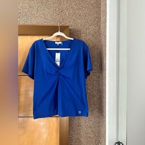 Calvin Klein women blue short sleeve v-neck blouse
